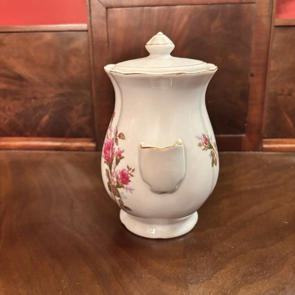Vintage Betson's  Porcelain Instant Coffee Pot Jar w Lid Floral Gold Trim‎ Japan